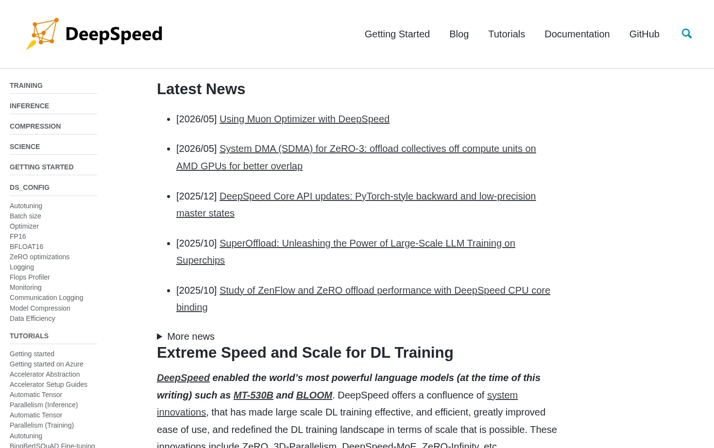 DeepSpeed 页面快照